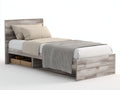Letto singolo - legno - 207x102x92 cm - grigio-beige - rustico