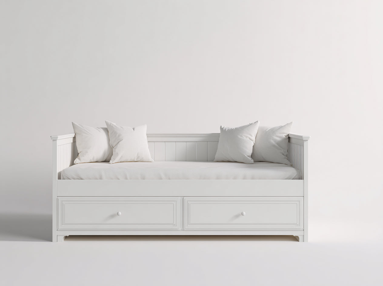 Divano letto-Legno-Tessuto-205x92x82 cm-Bianco-Beige-Classico