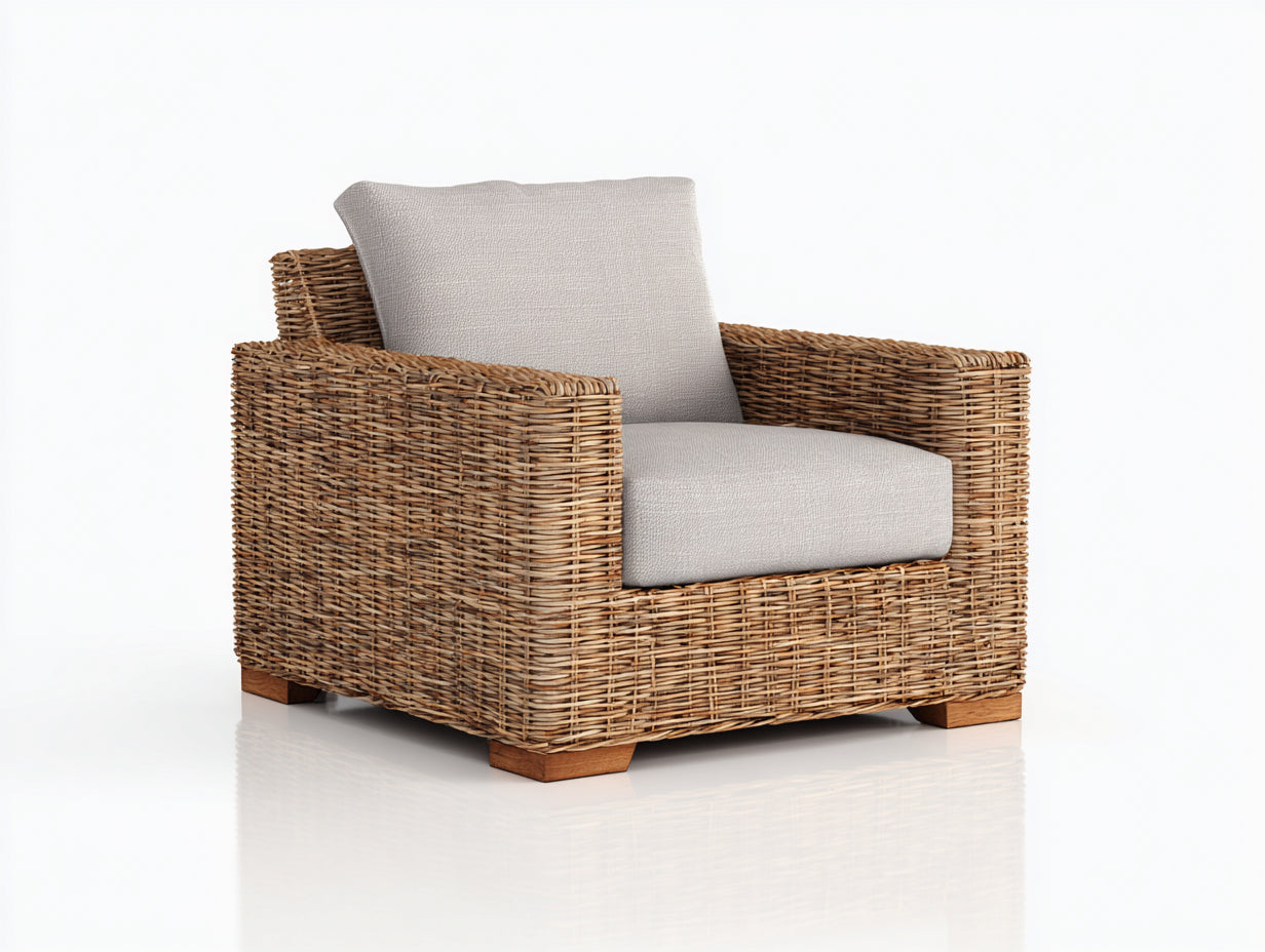 Poltrona da giardino-Rattan-Tessuto-111x101x89 cm-Grigio chiaro-Marrone-Stile contemporaneo