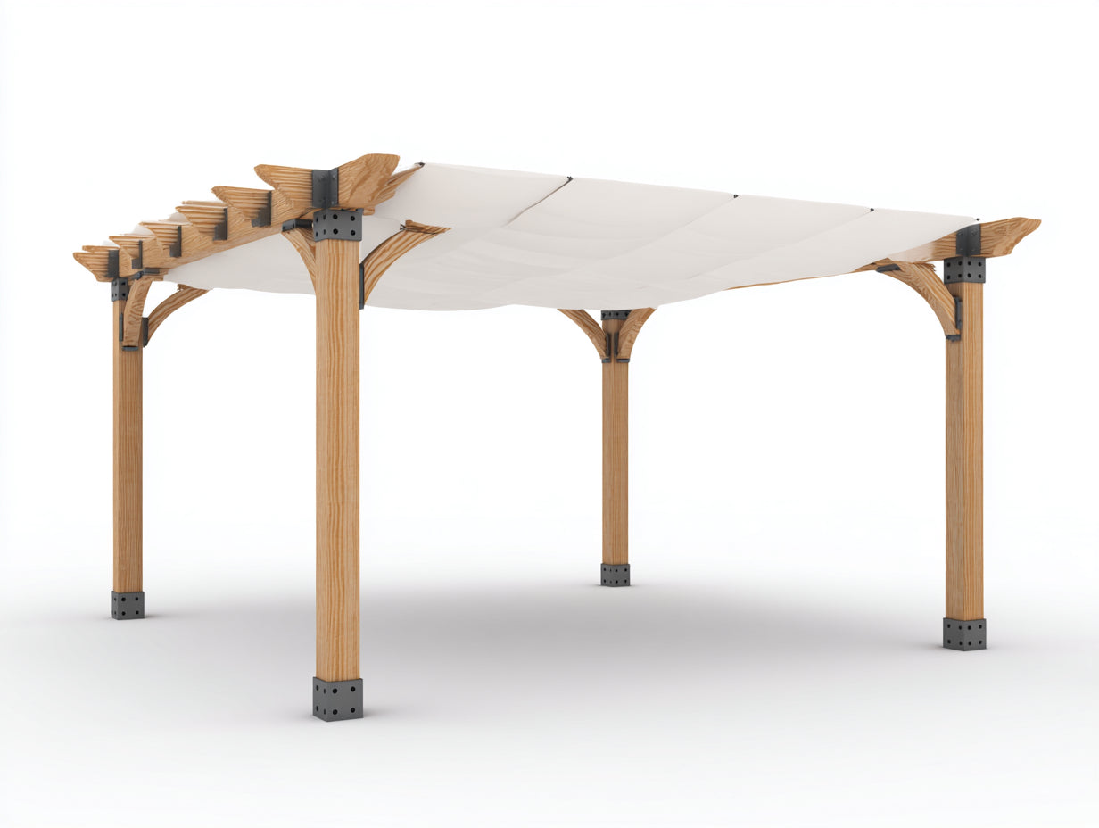 Pergola da giardino - Legno-Tessuto - 400x280x260 cm - Chiaro-Bianco - Stile moderno naturale