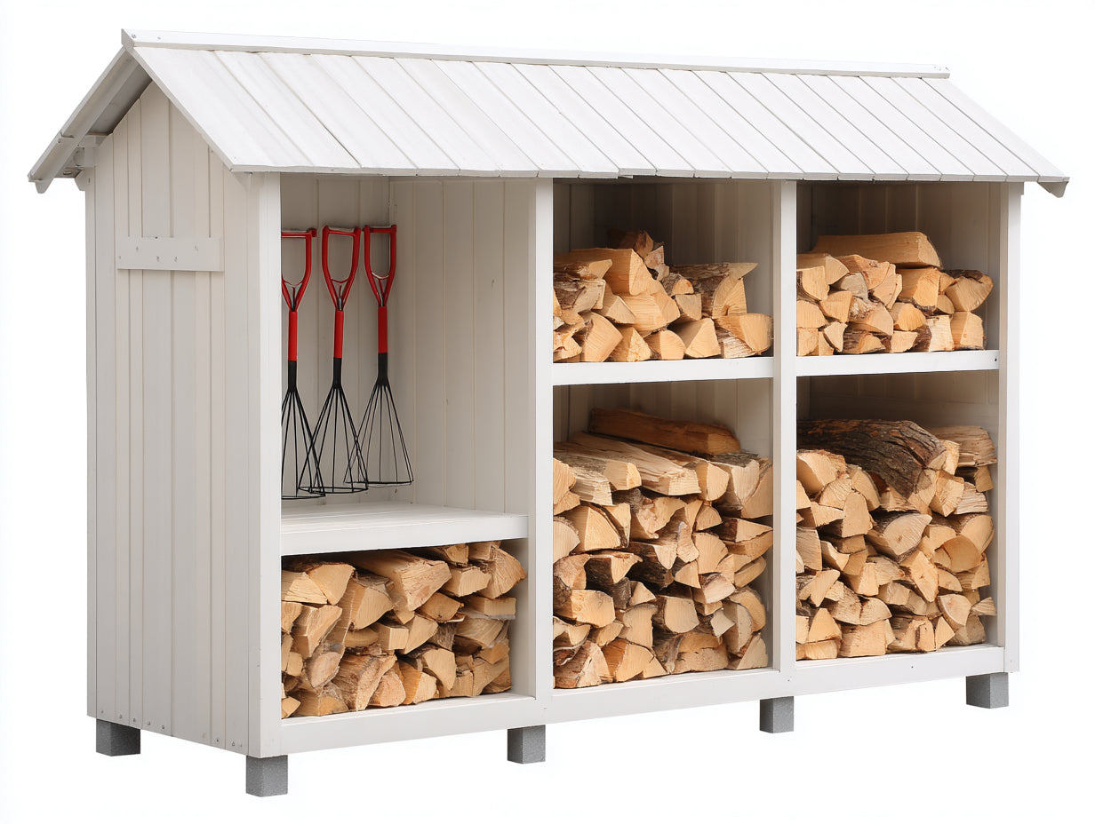 Portalegna - Legno-Cemento - 192x73x176 cm - Bianco-Grigio - Stile rustico da esterno
