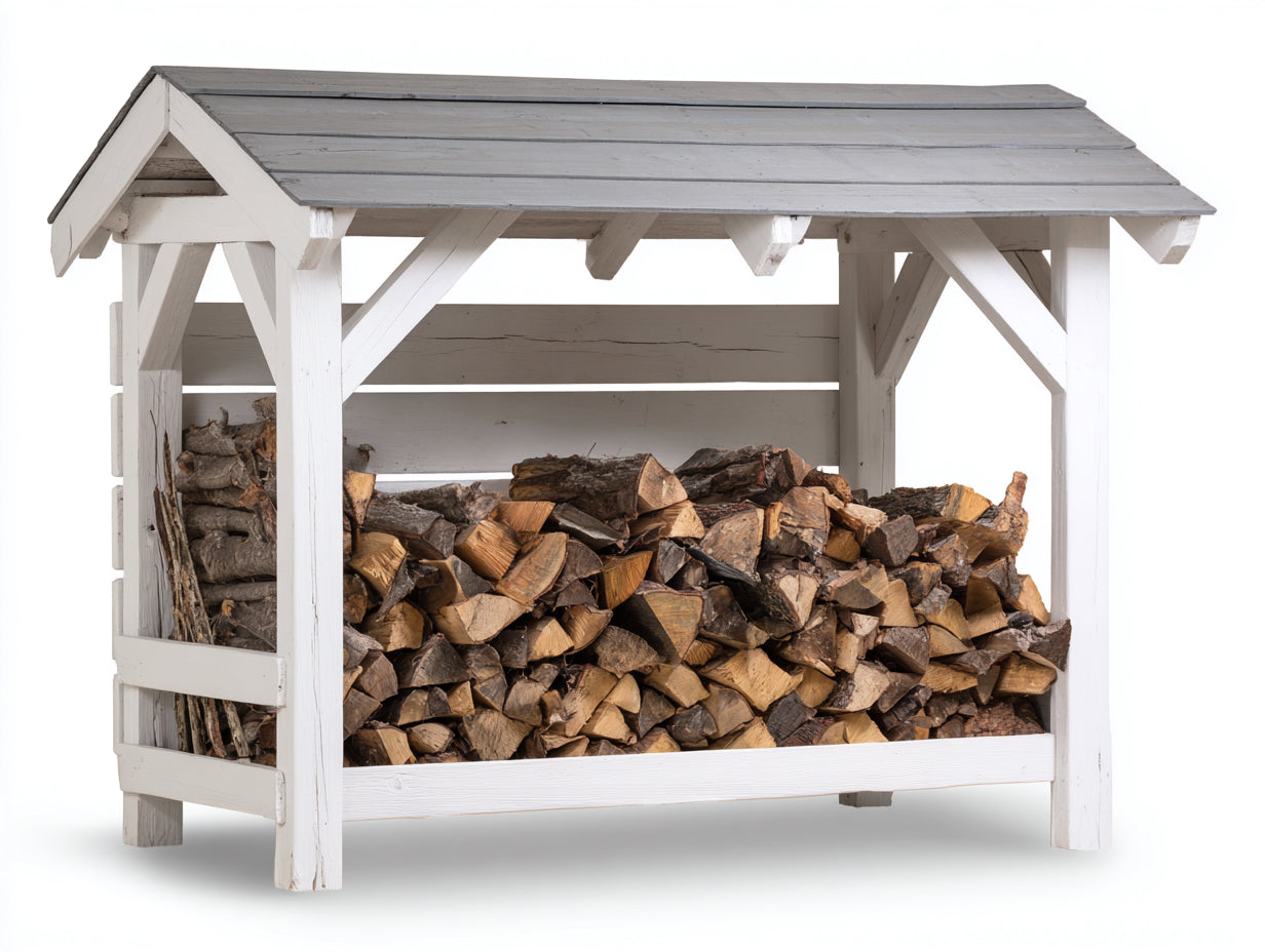 Portalegna - Legno - 174x67x162 cm - Bianco-Grigio - Stile rustico da esterno