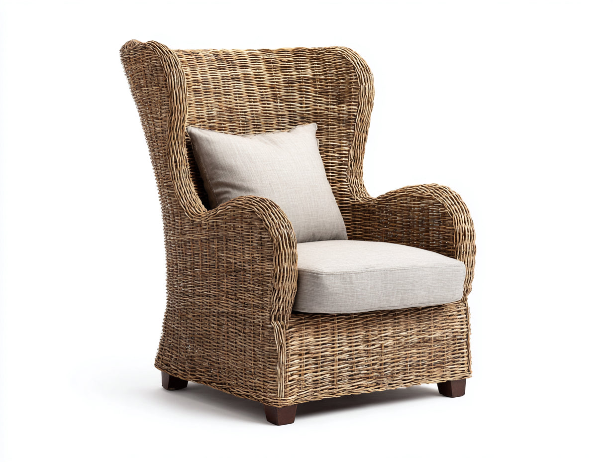 Poltrona da giardino-Rattan-Tessuto-88x92x122 cm-Beige-Marrone-Stile classico