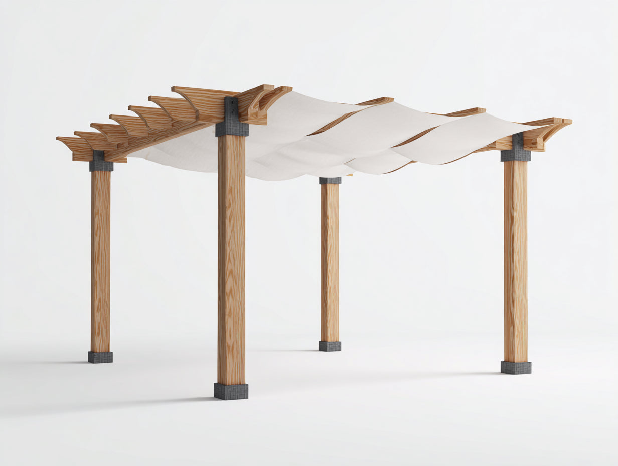 Pergola da giardino - Legno-Tessuto - 380x270x260 cm - Chiaro-Bianco - Stile moderno naturale