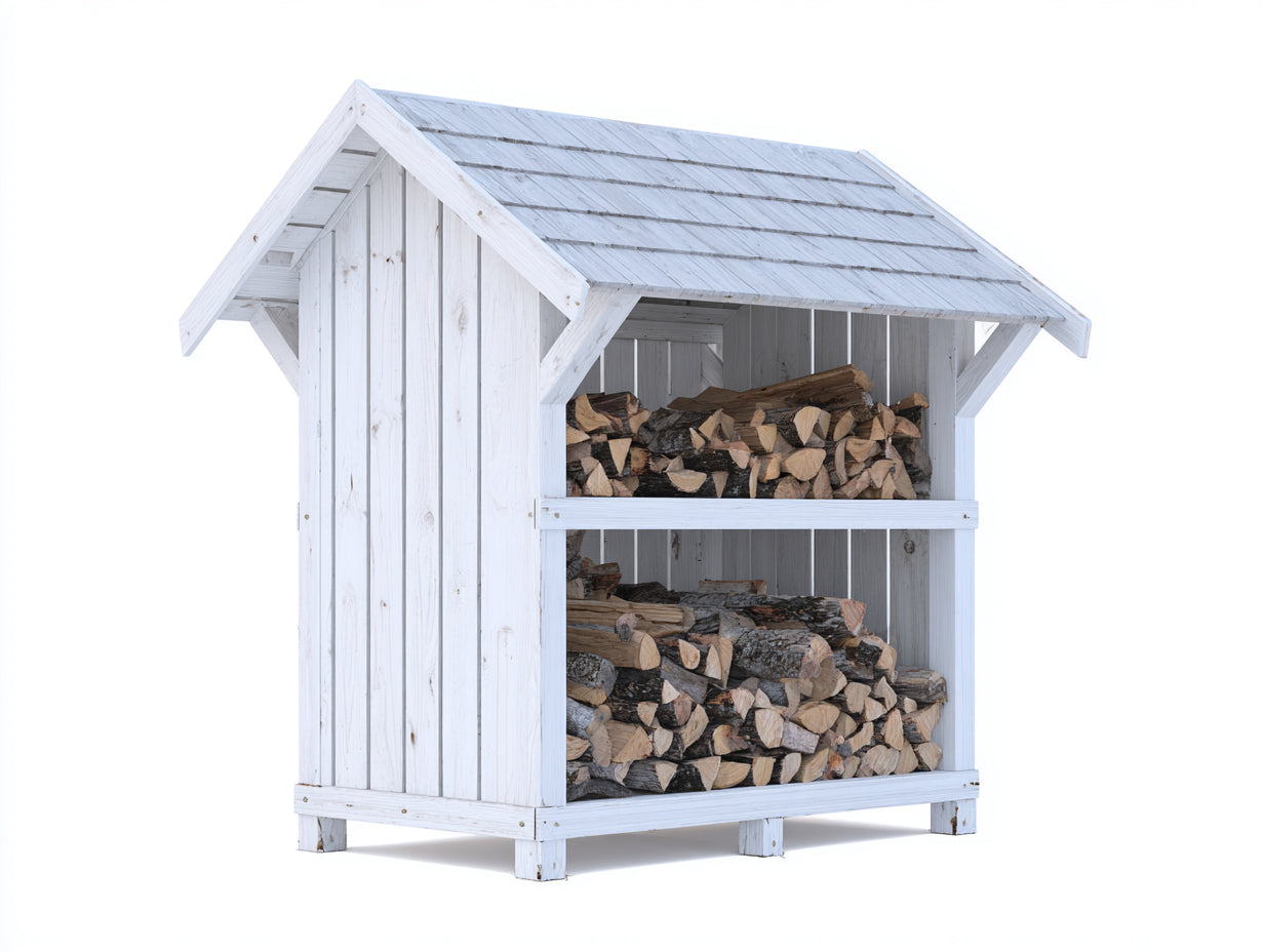 Portalegna - Legno - 125x60x178 cm - Bianco-Grigio chiaro - Stile rustico da esterno