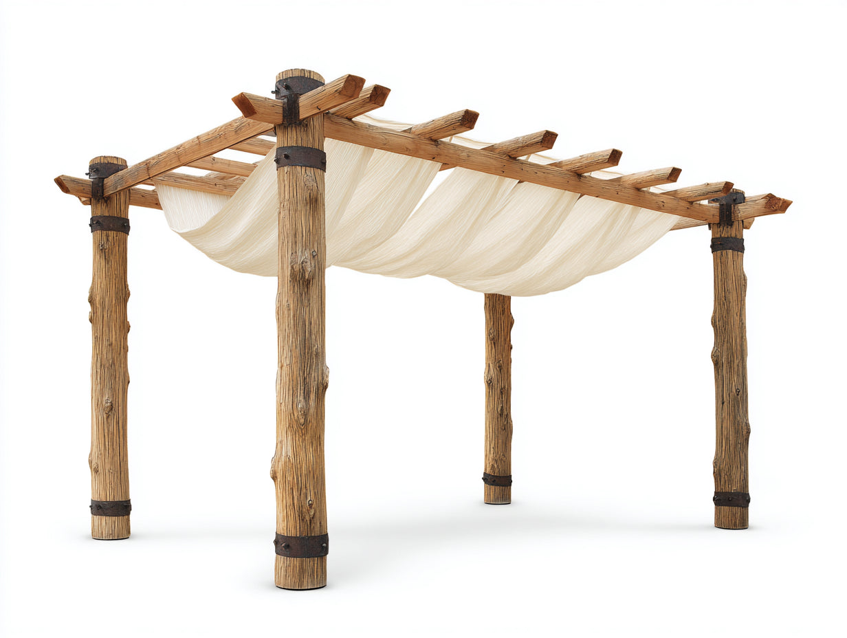 Pergola da giardino - Legno-Tessuto - 340x240x250 cm - Marrone-Crema - Stile rustico naturale