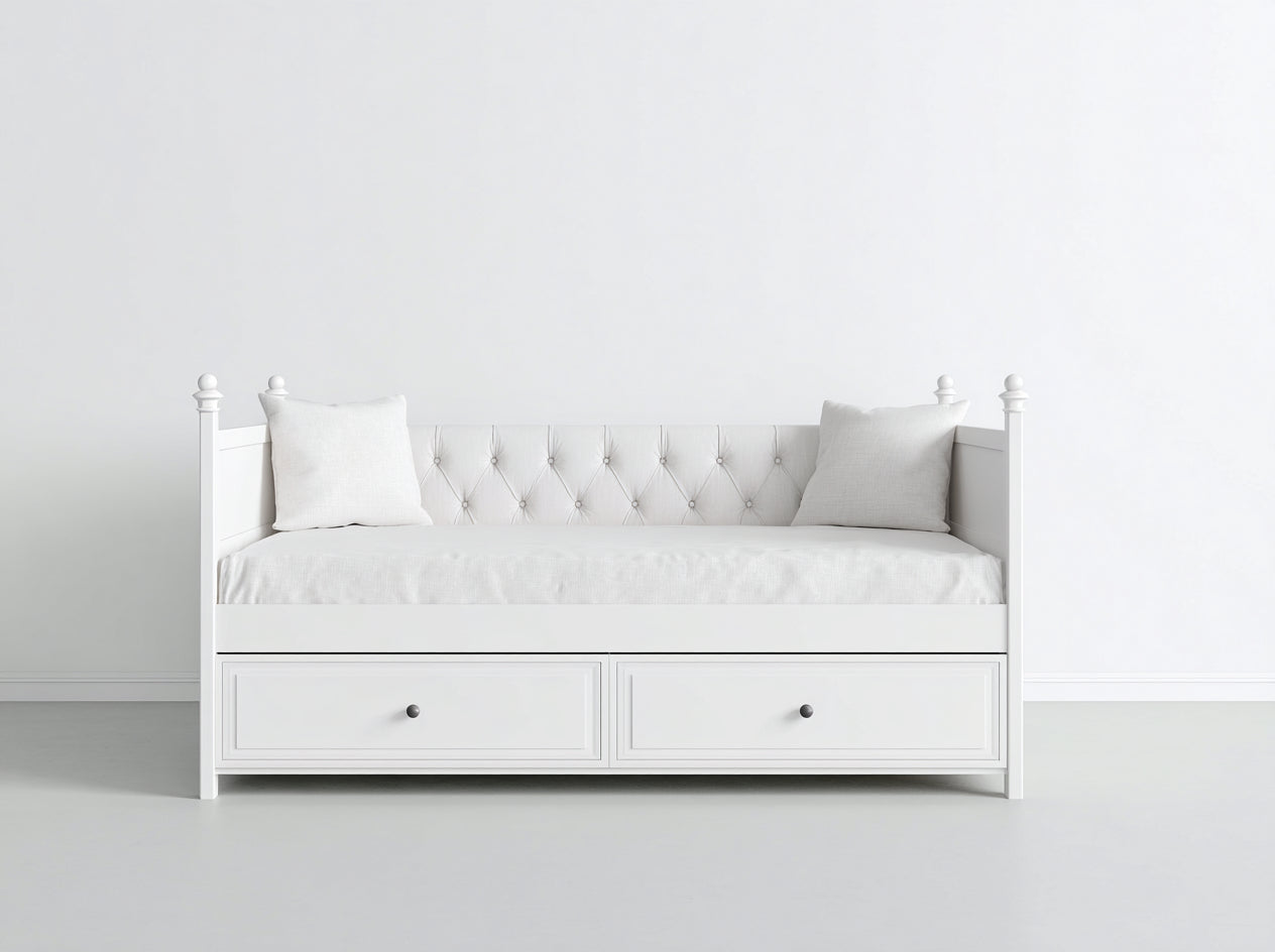 Divano letto-Legno-Tessuto-198x91x84 cm-Bianco-Beige-Classico