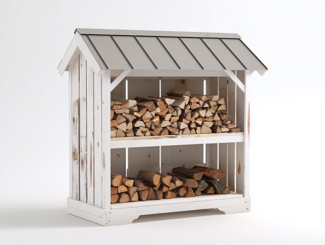 Portalegna - Legno-Metallo - 138x64x177 cm - Bianco-Grigio - Stile rustico da esterno