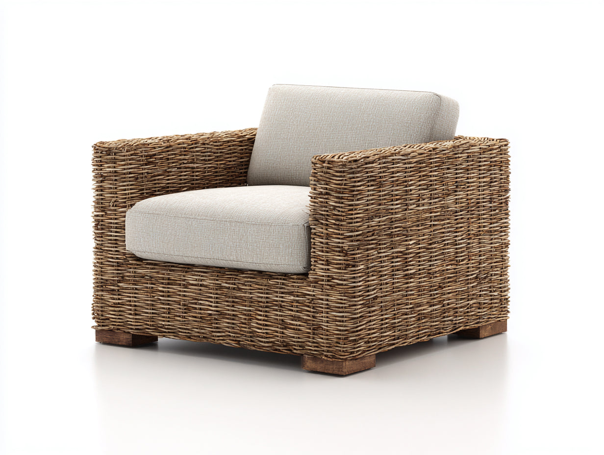 Poltrona da giardino-Rattan-Tessuto-112x102x90 cm-Grigio chiaro-Marrone-Stile contemporaneo