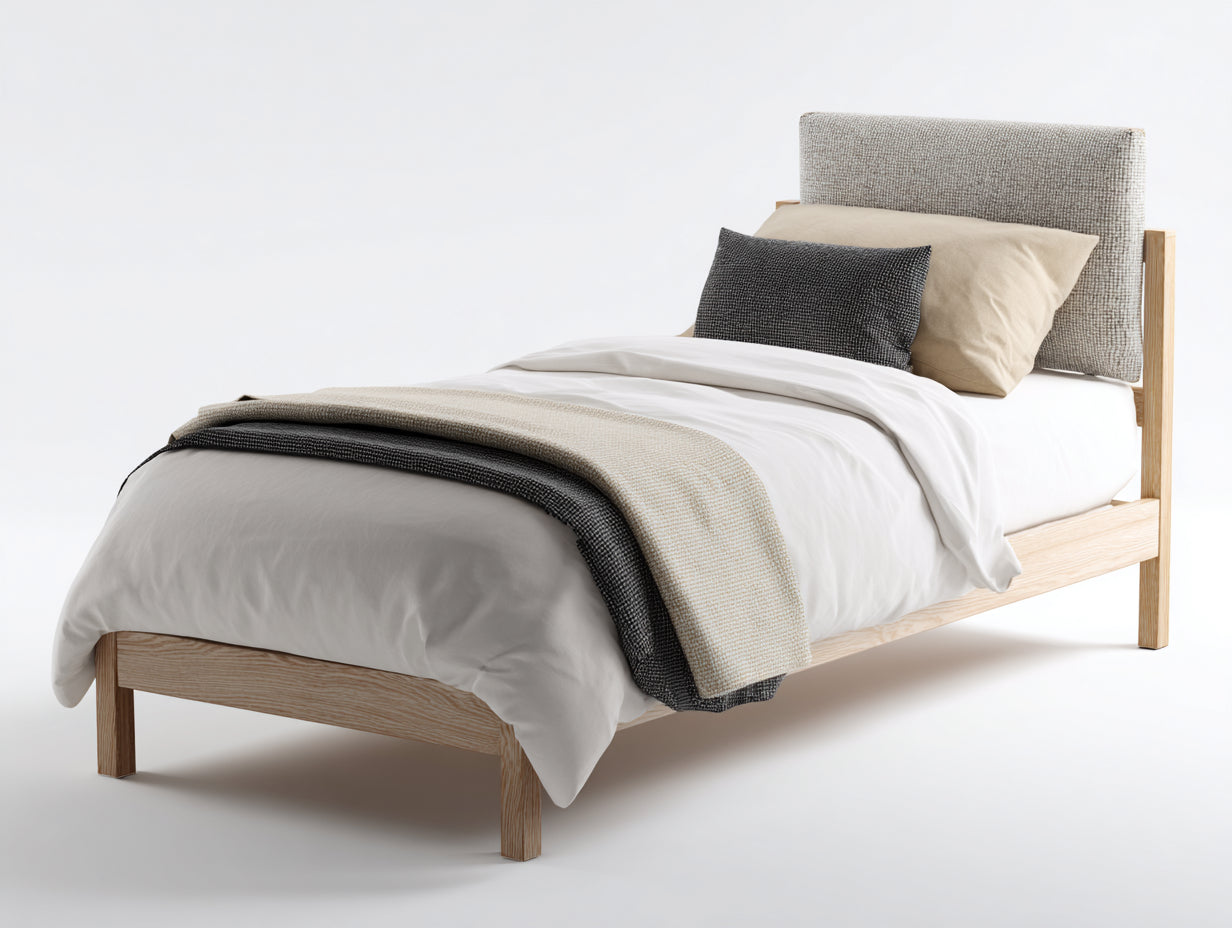 Letto singolo - legno-tessuto - 208x100x94 cm - legno naturale-grigio - nordico