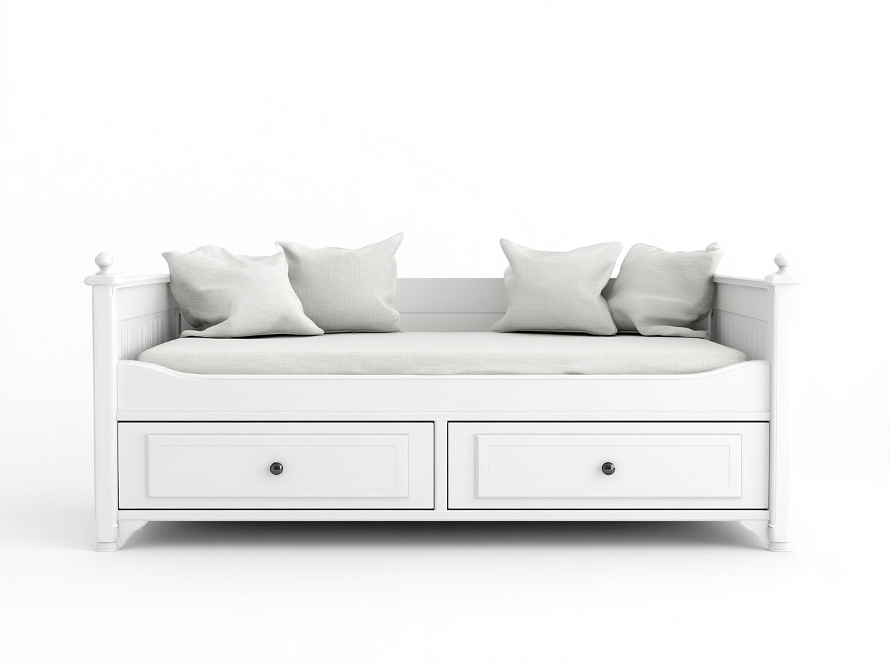 Divano letto-Legno-Tessuto-208x92x84 cm-Bianco-Beige-Classico