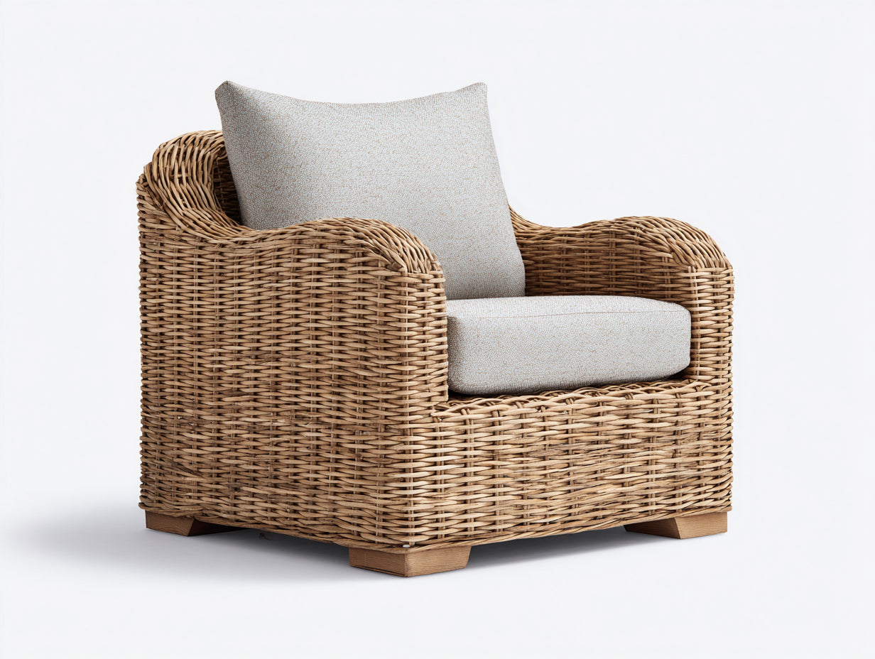 Poltrona da giardino-Rattan-Tessuto-104x94x85 cm-Beige-Marrone-Boho