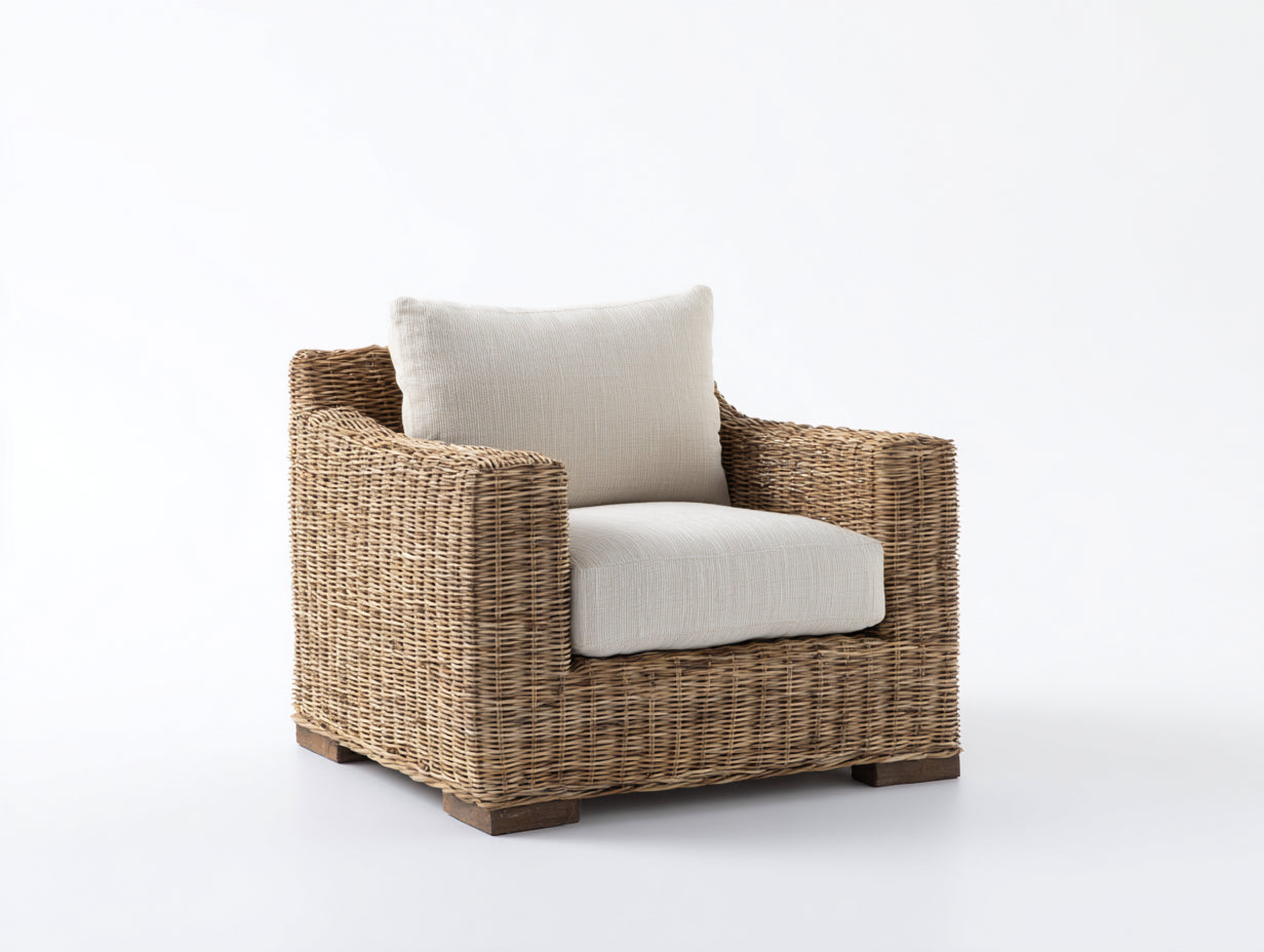 Poltrona da giardino-Rattan-Tessuto-98x92x103 cm-Bianco crema-Beige-Stile costiero