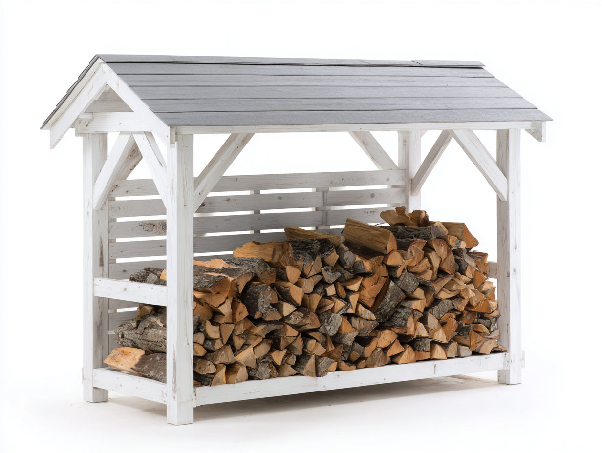 Portalegna - Legno - 168x69x166 cm - Bianco-Grigio - Stile rustico da esterno