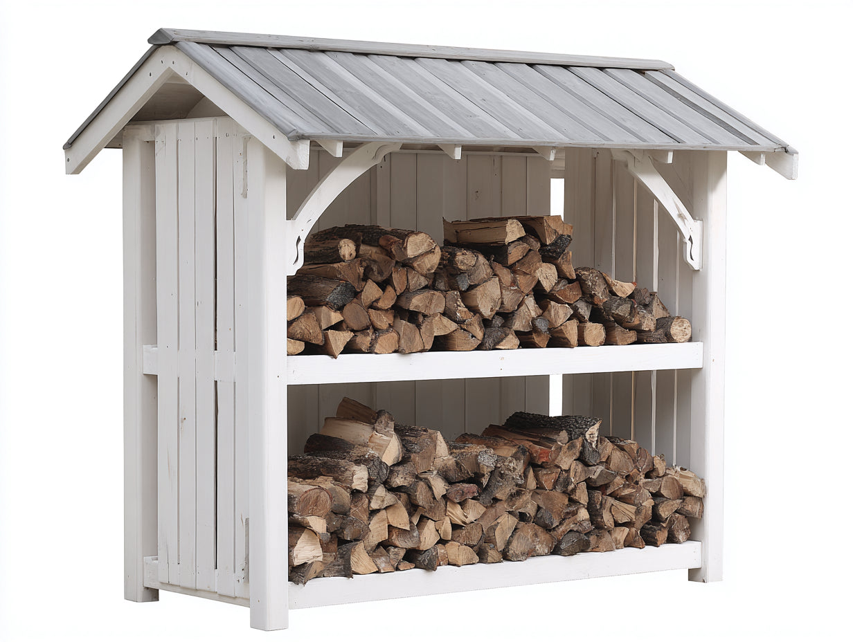 Portalegna - Legno - 160x65x185 cm - Bianco-Grigio - Stile rustico da esterno