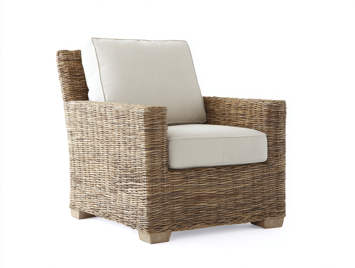Poltrona da giardino-Rattan-Tessuto-97x91x102 cm-Bianco crema-Beige-Stile costiero
