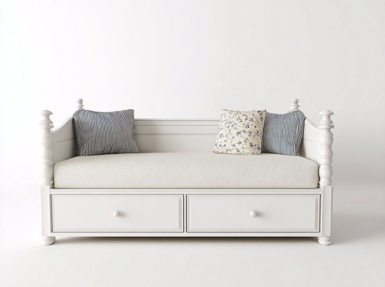 Divano letto-Legno-Tessuto-205x92x86 cm-Bianco-Beige-Classico
