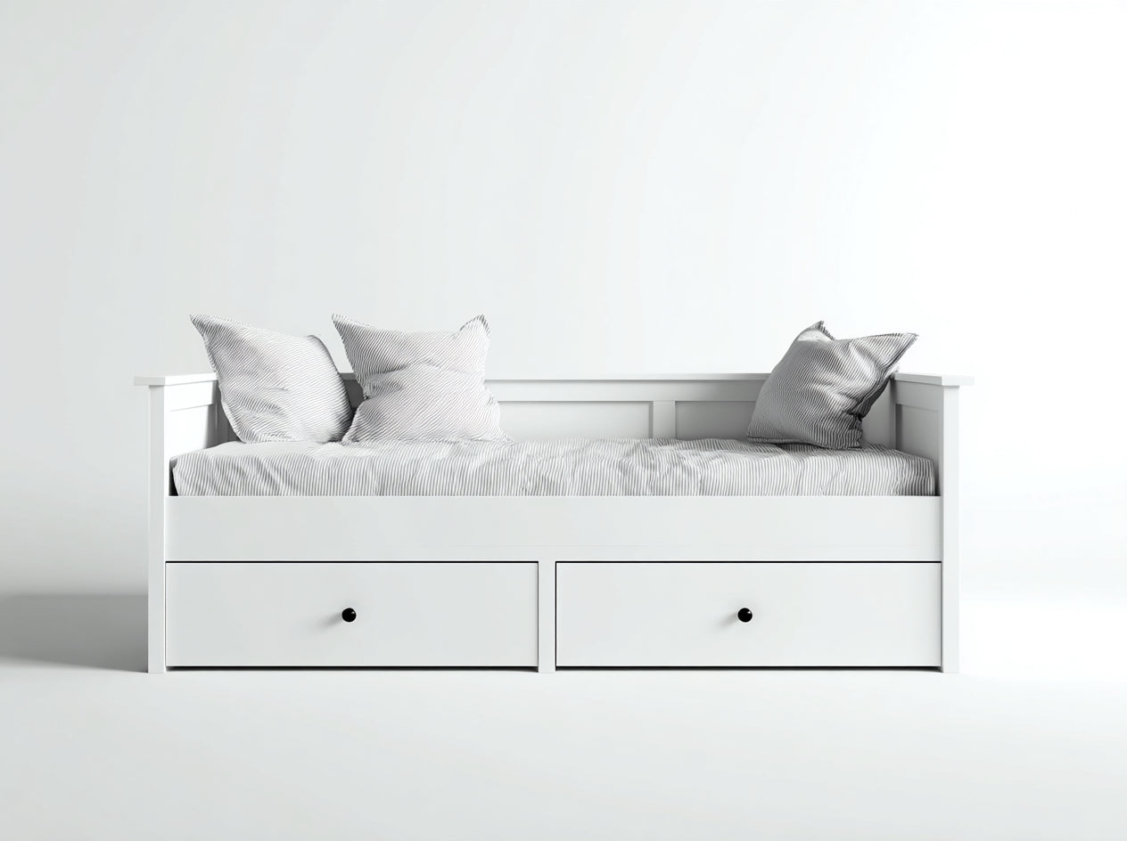 Divano letto-Legno-Tessuto-201x90x80 cm-Bianco-Grigio-Minimalista