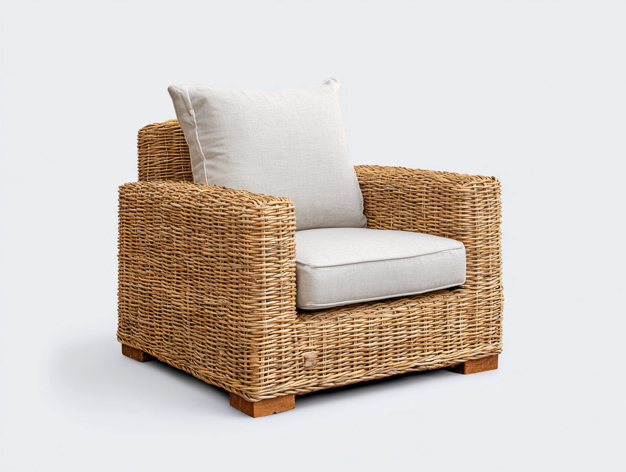 Poltrona da giardino-Rattan-Tessuto-107x98x88 cm-Beige-Marrone-Stile contemporaneo