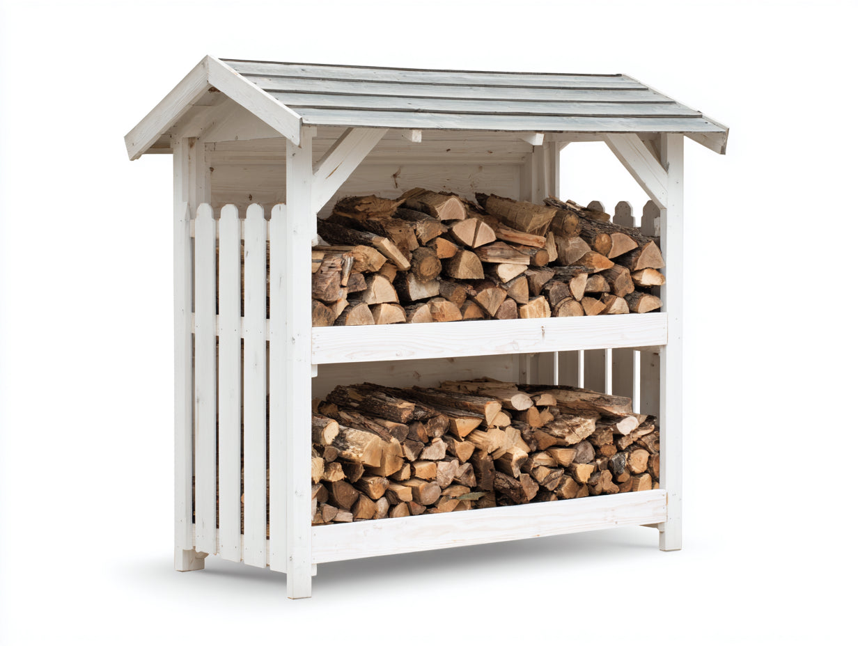 Portalegna - Legno - 148x62x172 cm - Bianco-Grigio - Stile rustico da esterno