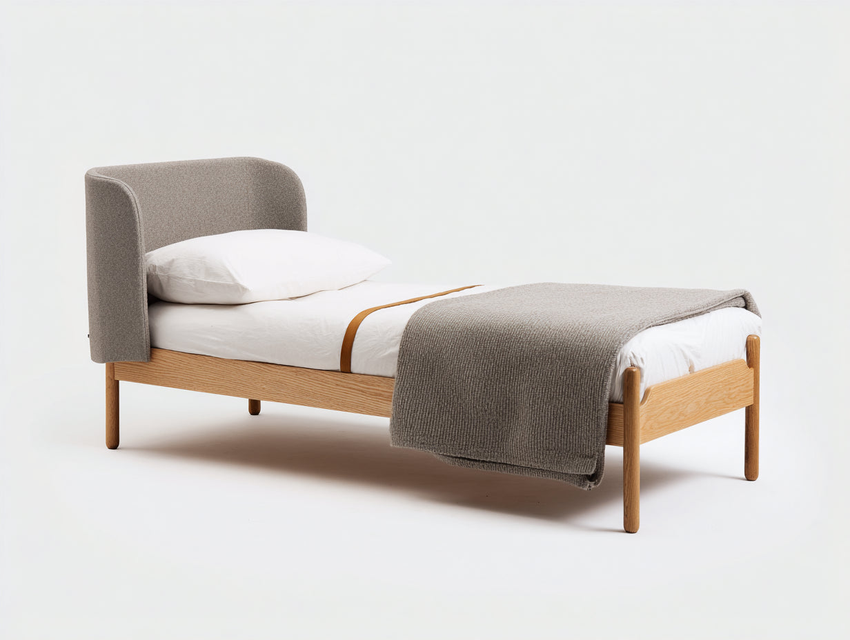 Letto singolo - legno-tessuto - 203x97x88 cm - legno naturale-grigio - moderno