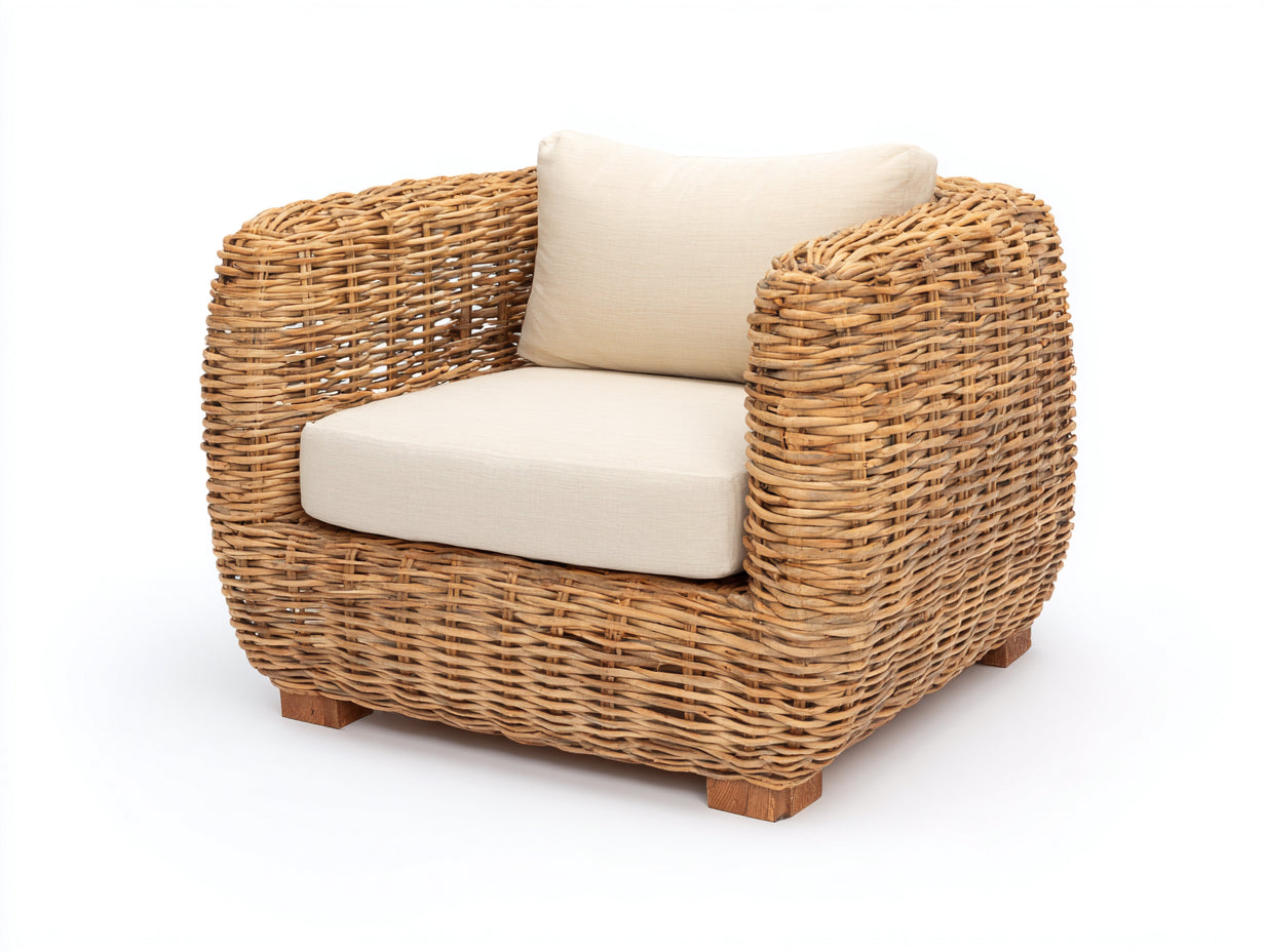 Poltrona da giardino-Rattan-Tessuto-101x93x83 cm-Beige-Marrone-Stile naturale